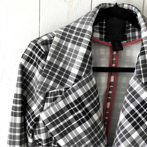 MAISON CINQCENT 500 Checks Plaid Black White Tie Trench Coat at Revolve … - Picture 12 of 13